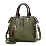 Vintage Handbag Women PU Leather Tassel Top-handle Bag Fashion Lady Tote Luxury Large Capacity Shoulder Bag - Green