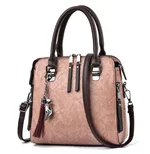 Vintage Handbag Women PU Leather Tassel Top-handle Bag Fashion Lady Tote Luxury Large Capacity Shoulder Bag - Pink