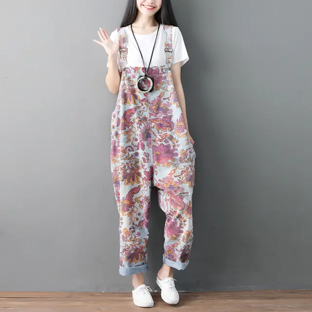 Ethnic Style Distressed Plus Sze Denim Overalls Color - Shop at LoveMi