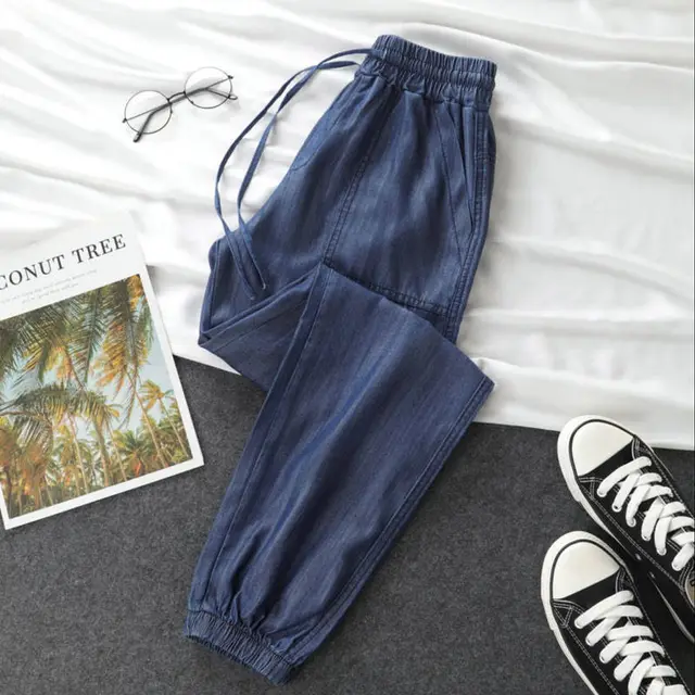 Loose And Thin Ice Silk Harem Pants All match Dark Blue - Shop at LoveMi