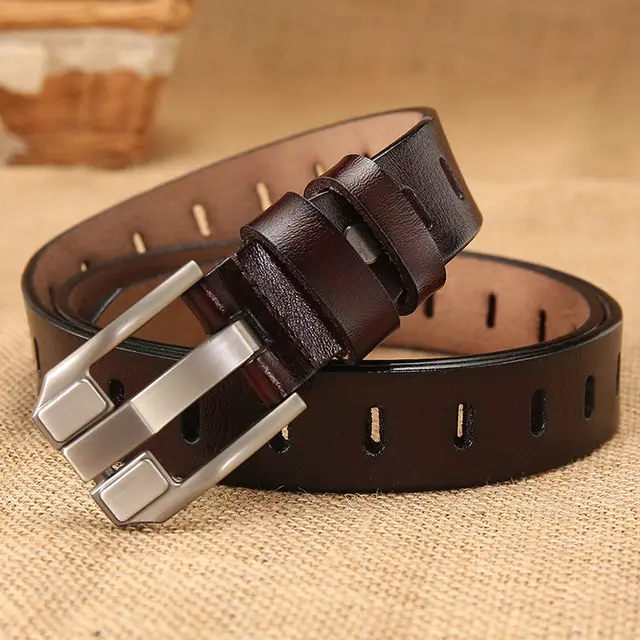 Ladies Vintage Pin Buckle Cowhide Belt Coffee - Shop at LoveMi