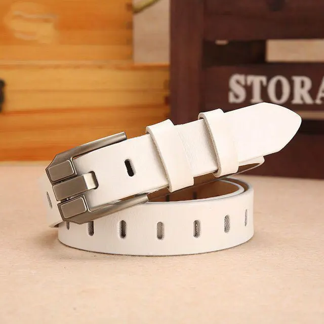 Ladies Vintage Pin Buckle Cowhide Belt White - Shop at LoveMi