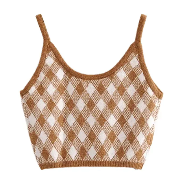 Sexy Low Chest Knit Vest Bottoming Top Camel Color - Shop at LoveMi
