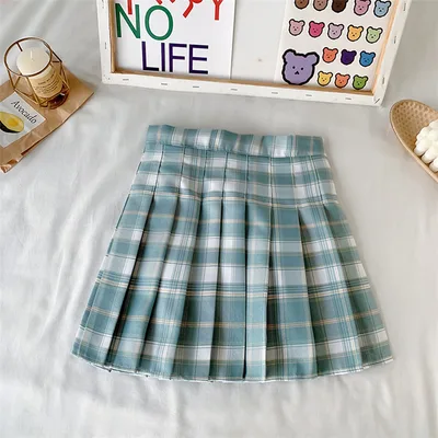 Candy Color Plaid All Match Pleated Skirt Green - Shop at LoveMi
