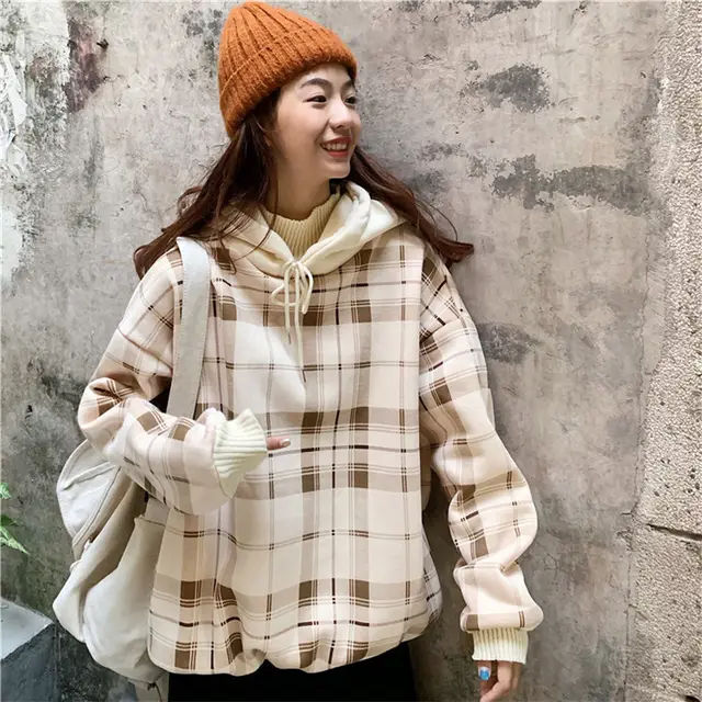 Fake Two Piece Blouse Women Plus Velvet Sweater Pullover Apricot - Shop at LoveMi
