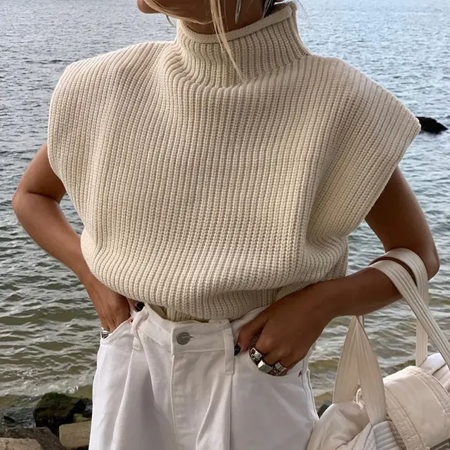 Temperament High Neck Short Sleeved Sweater Top Women Apricot - Shop at LoveMi