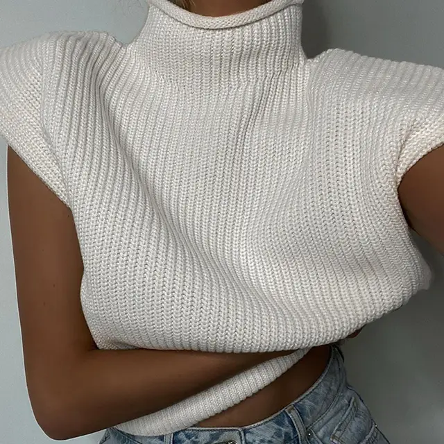 Temperament High Neck Short Sleeved Sweater Top Women White - Shop at LoveMi