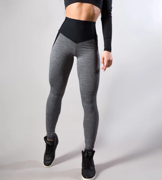 Contrasting Color Stitching Hip Lifting Slim Fitting Sports Running FitnessYoga Leggings Grey - Shop at LoveMi