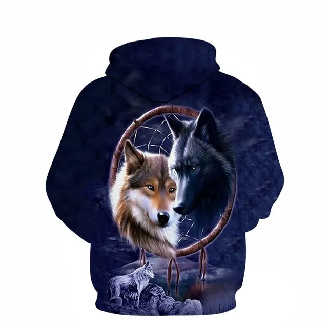 Hoodie 3D Digital Printing Double Head Wolf Loose Sweater Baseball Suit Blue - Shop at LoveMi