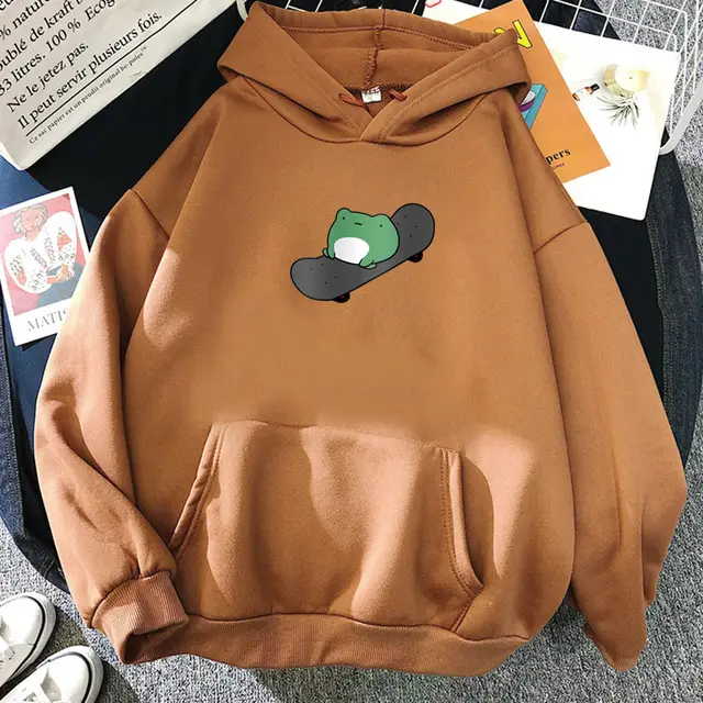 Skateboard Frog Same Style Long Sleeve Fleece Sweatshirt Sweatshirt Coffee - Shop at LoveMi