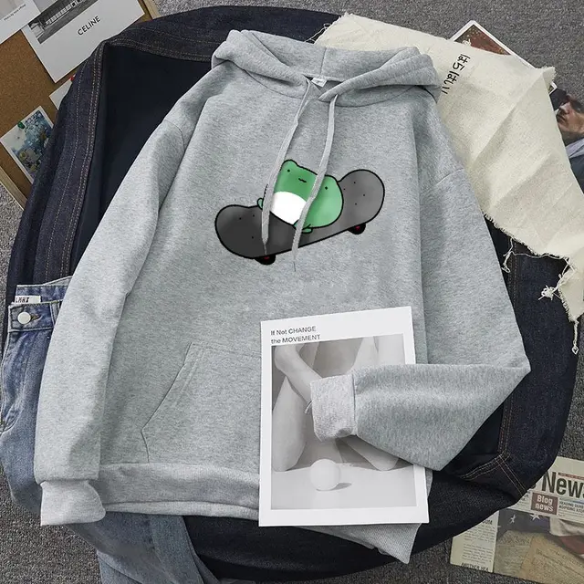 Skateboard Frog Same Style Long Sleeve Fleece Sweatshirt Sweatshirt Grey - Shop at LoveMi
