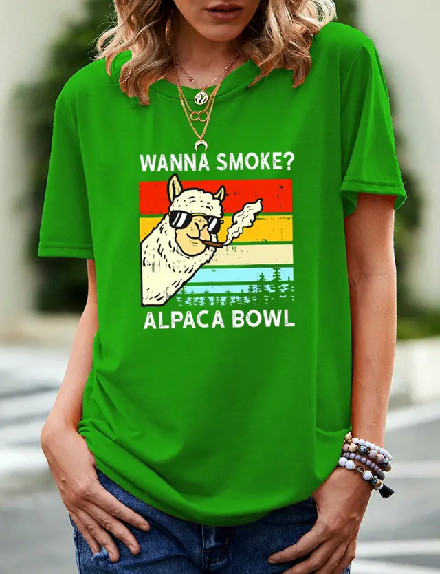 SMOKE ALPACA BOWL Printed Short sleeved T shirt Women Green - Shop at LoveMi
