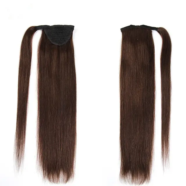Real Hair Velcro Ponytail Long Hair Seamless Extension Wig Braids Brown - Shop at LoveMi