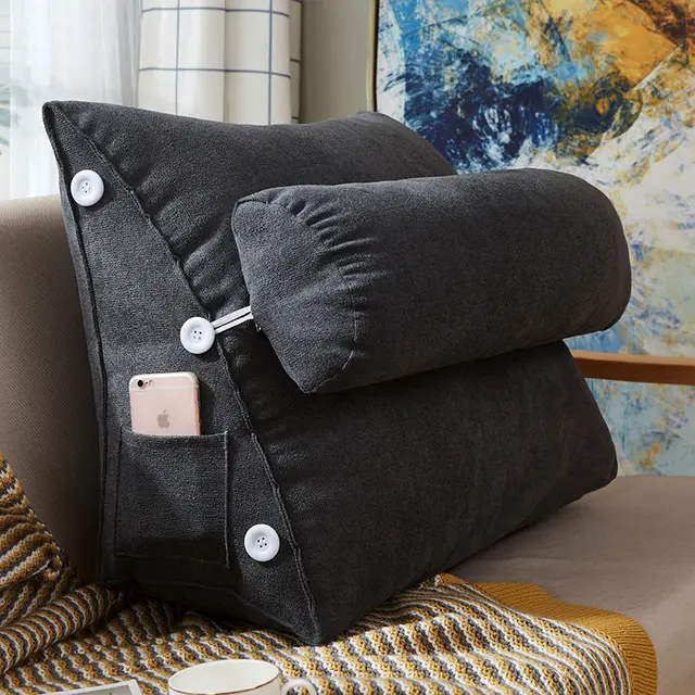 Comfort Velvet Wedge Bed Reading Pillow Large Big Sofa Bedside Bed Lumbar Support Cushion Backrest Black - Shop at LoveMi