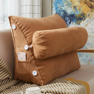 Comfort Velvet Wedge Bed Reading Pillow Large Big Sofa Bedside Bed Lumbar Support Cushion Backrest Camel - Shop at LoveMi