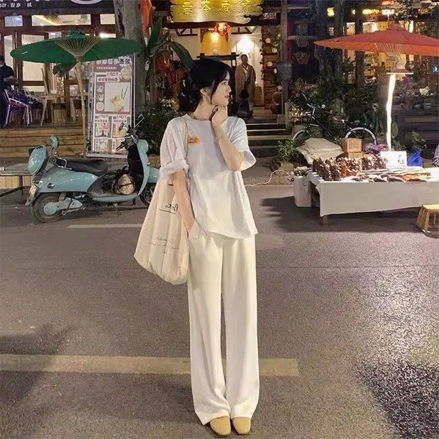 Pure Color Loose White Wide leg Pants Casual Trousers White - Shop at LoveMi