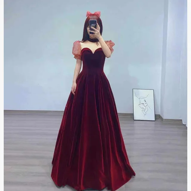 Noble Wine Red Velvet Toast Bridal Gown Wine Red - Shop at LoveMi