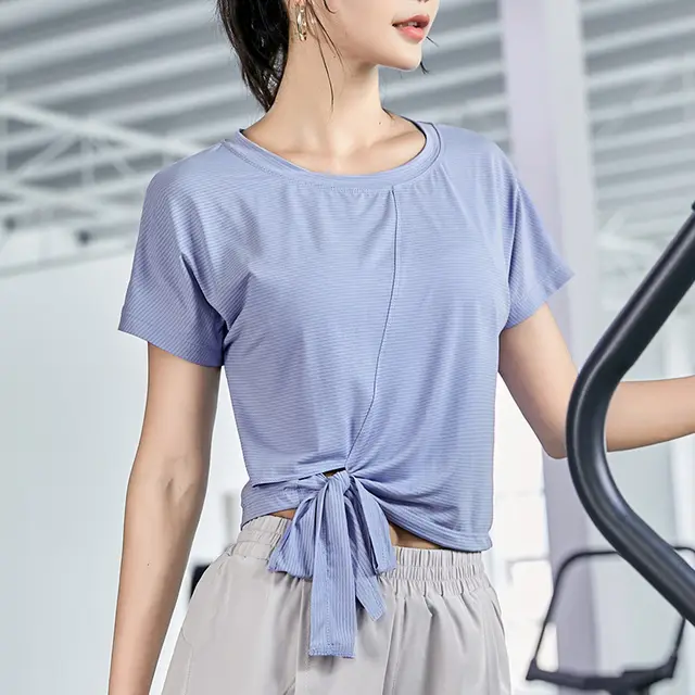 Summer Loose Crop Top Yoga Clothes Blue - Shop at LoveMi