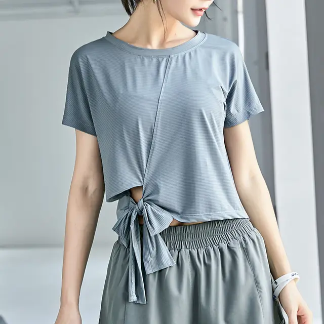 Summer Loose Crop Top Yoga Clothes Gray Blue - Shop at LoveMi