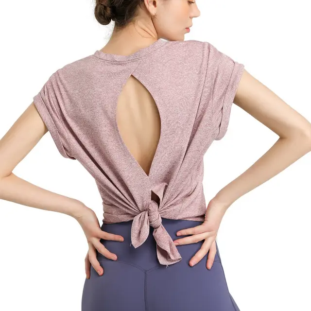 Temperament Quick Drying Sportswear T Shirt Fashion Yoga Clothes Dark Pink - Shop at LoveMi