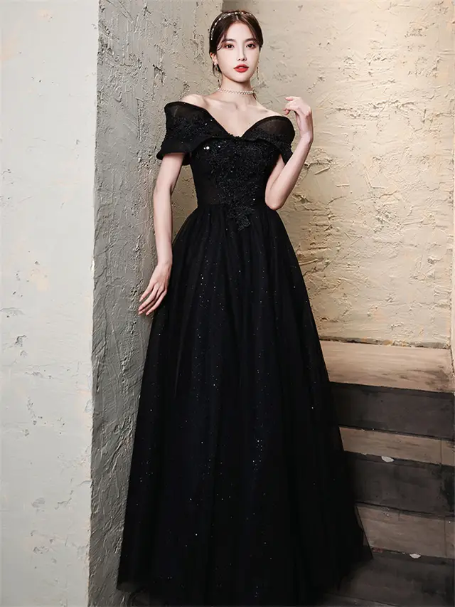 High end Temperament French Light Luxury Long Evening Dress Black - Shop at LoveMi
