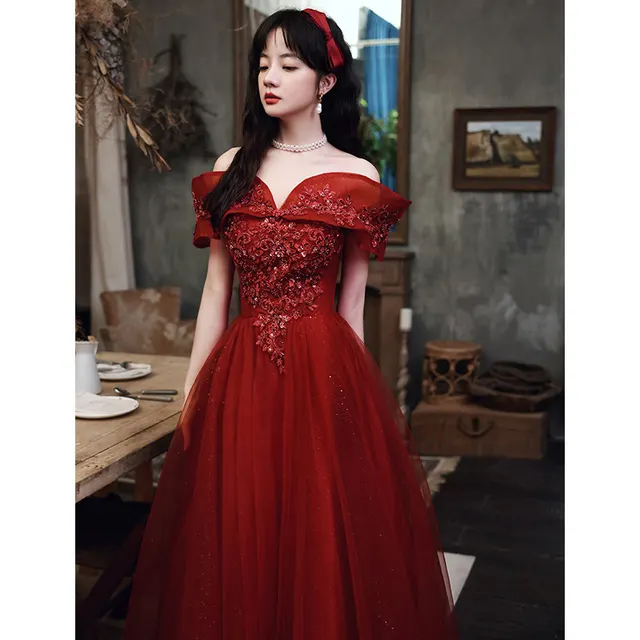 High end Temperament French Light Luxury Long Evening Dress Red - Shop at LoveMi