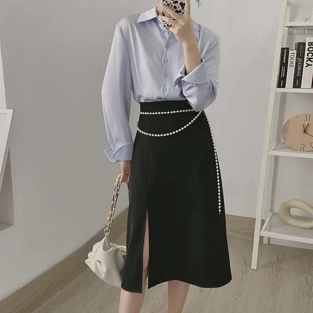 Temperament Slit Niche Design High waist Half length Bag Hip Skirt Black - Shop at LoveMi