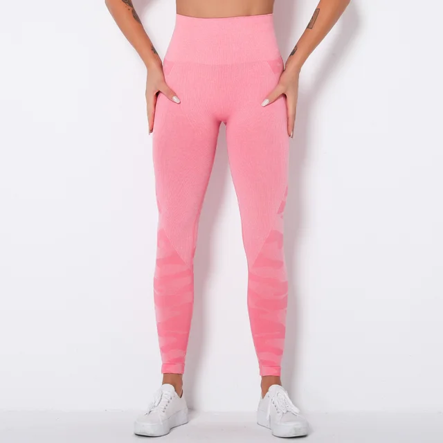 Ladies Simple High Waist Seamless Yoga Pants Pink - Shop at LoveMi