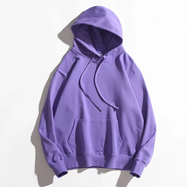 Thick Cotton Terry Solid Candy Color Hooded Sweater Purple - Shop at LoveMi