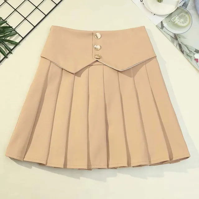 High Waist Irregular Pleated A line Skirt Khaki - Shop at LoveMi