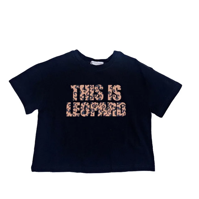 Boys Summer New Cotton Leopard Print Short sleeved T shirt Black - Shop at LoveMi