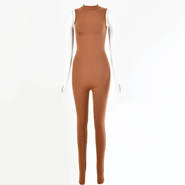 Autumn And Winter New Products Fashionable European And American Style Women Sexy Skinny Sleeveless Jumpsuit Brown - Shop at LoveMi