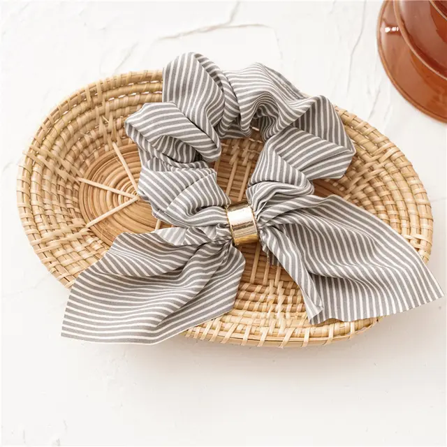 Rabbit Ear Chiffon Metal Hair Ring Light Gray - Shop at LoveMi