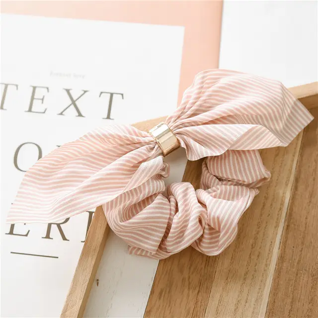 Rabbit Ear Chiffon Metal Hair Ring Pink - Shop at LoveMi