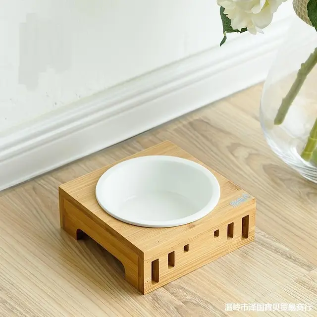 Solid Wood Frame Rice Bowl Ceramic Bowl Cat Food Bowl Pet Food Bowl Ceramic - Shop at LoveMi