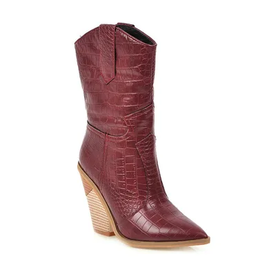 Pointed Thick Heel White Boots Women's Western Cowboy Boots Red - Shop at LoveMi