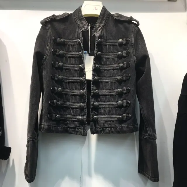 Handsome Military Sstyle Double Breasted Button Stitching Short Denim Jacket Top Black - Shop at LoveMi