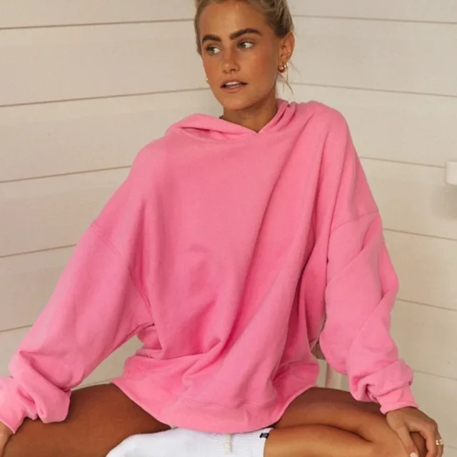 Fashion Casual Loose Hooded Ladies Sweater Pink - Shop at LoveMi