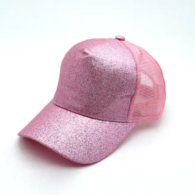 Ponytail Baseball Cap Korean Solid Color Sequins Pink - Shop at LoveMi