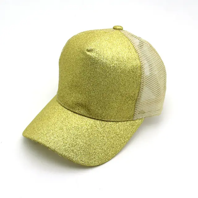 Ponytail Baseball Cap Korean Solid Color Sequins Yellow - Shop at LoveMi