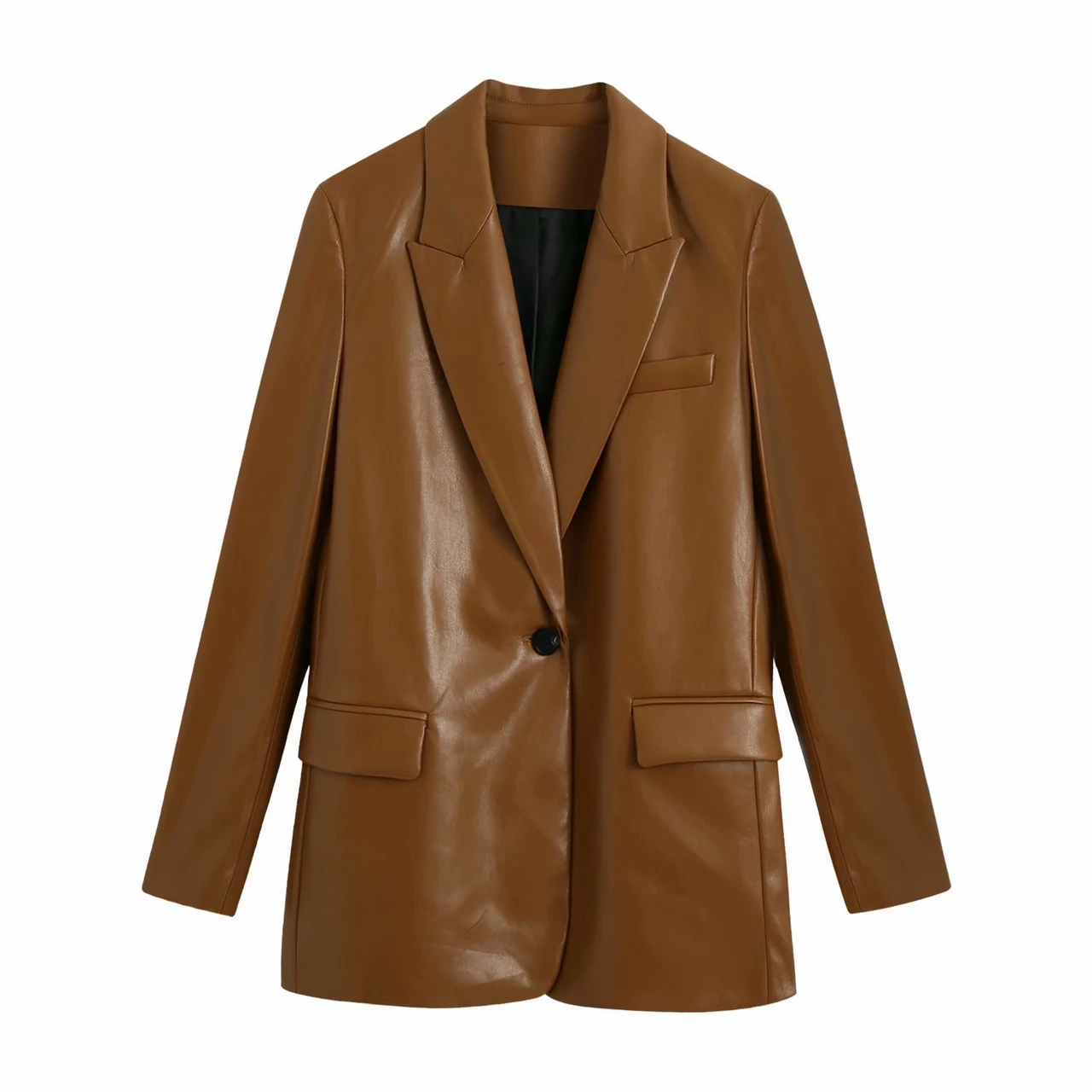 European And American Pu Imitation Leather Suit Jacket Women - Photo Color - View 1