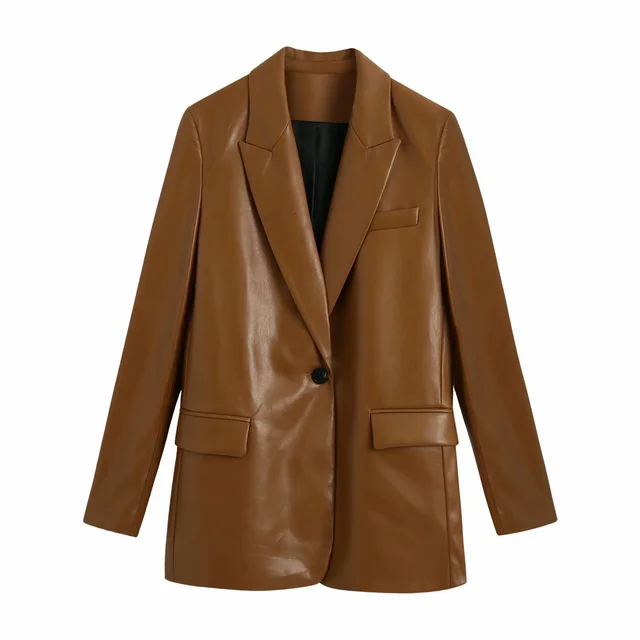 European And American Pu Imitation Leather Suit Jacket Women Photo Color - Shop at LoveMi
