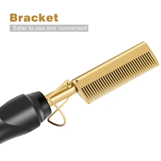 Electric Straight Hair Curling Comb Dry Wet Dual Purpose Copper Comb Gold - Shop at LoveMi