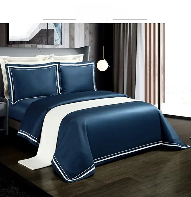 Four piece Cotton Bedding Hotel Style Simple Solid Color Quilt Cover Lake Blue - Shop at LoveMi