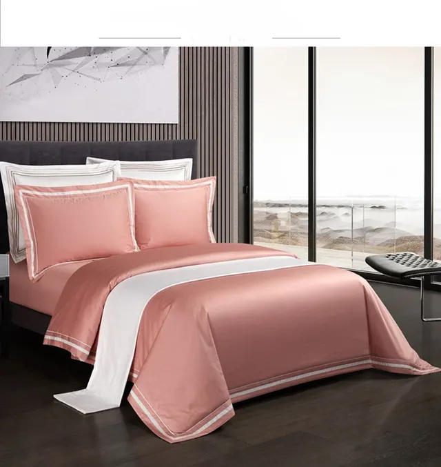 Four piece Cotton Bedding Hotel Style Simple Solid Color Quilt Cover Pink - Shop at LoveMi