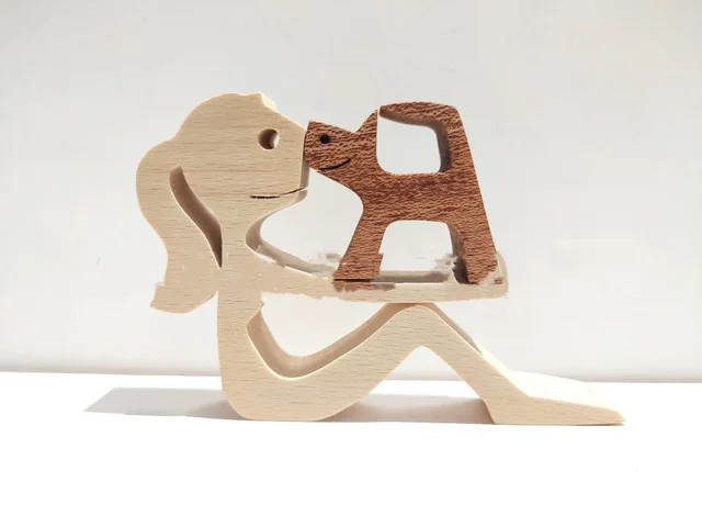 DIY Figurine Wood Dog Ornament Sculpture Home Decoration A Man A Dog Wood Sculpture Christmas Gifts Model Decor 5Style - Shop at LoveMi