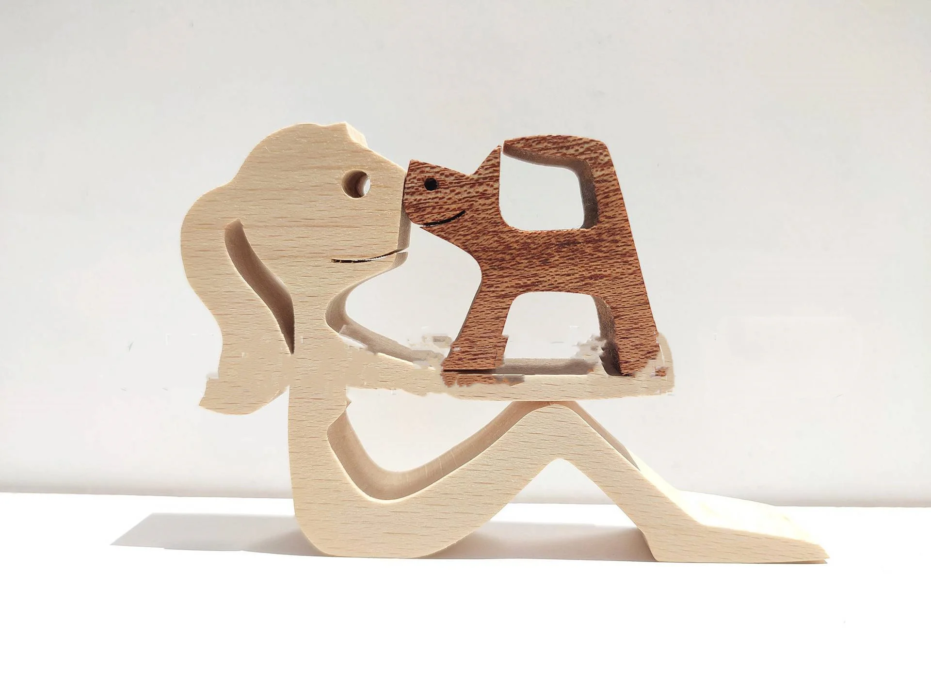 DIY Figurine Wood Dog Ornament Sculpture Home Decoration A Man A Dog Wood Sculpture Christmas Gifts Model Decor - 5Style