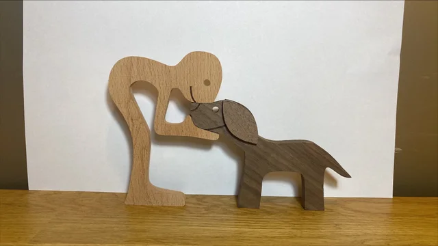 DIY Figurine Wood Dog Ornament Sculpture Home Decoration A Man A Dog Wood Sculpture Christmas Gifts Model Decor - Shop at LoveMi