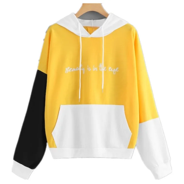 European And American Color Matching Hoodie Yellow - Shop at LoveMi
