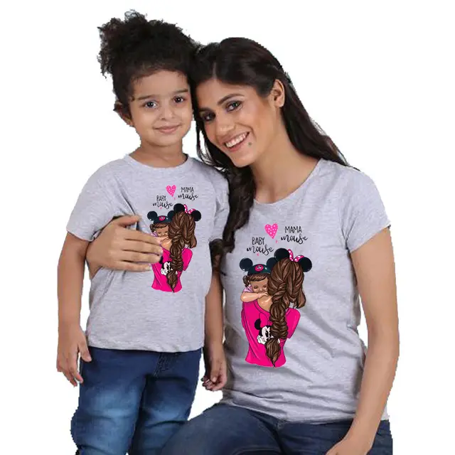 Women's And Women's Short Sleeved t Shirts Cartoon Mother And Daughter Printing Parent Child Top Grey - Shop at LoveMi